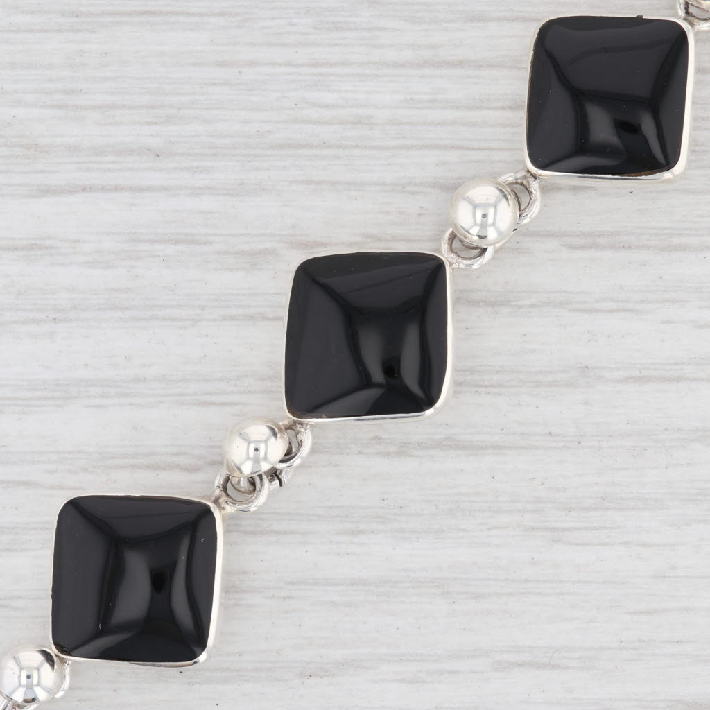Light Gray New Black Resin Square Link Bracelet Sterling Silver Toggle Clasp 7.5" 18.1mm