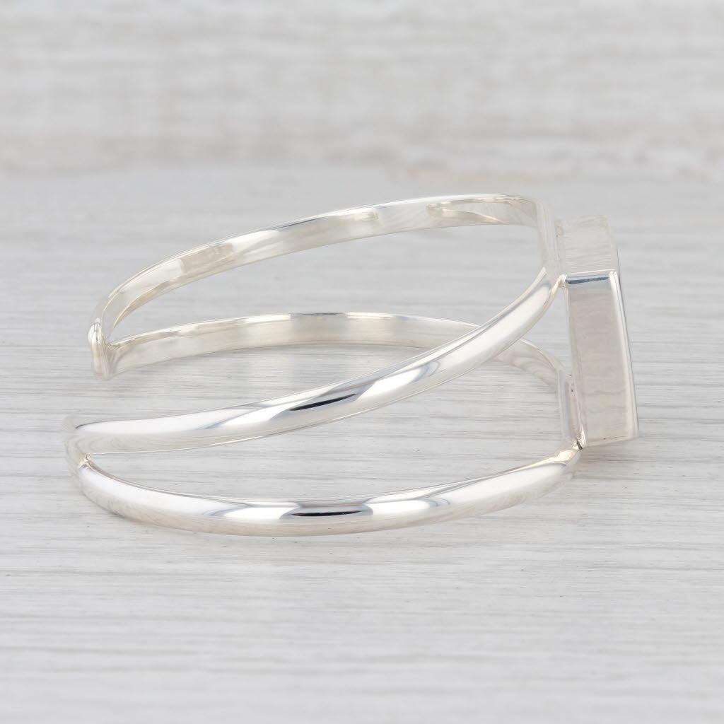 Light Gray New Black Glass Cuff Bracelet Sterling Silver 6.5" 925 Statement Mexico