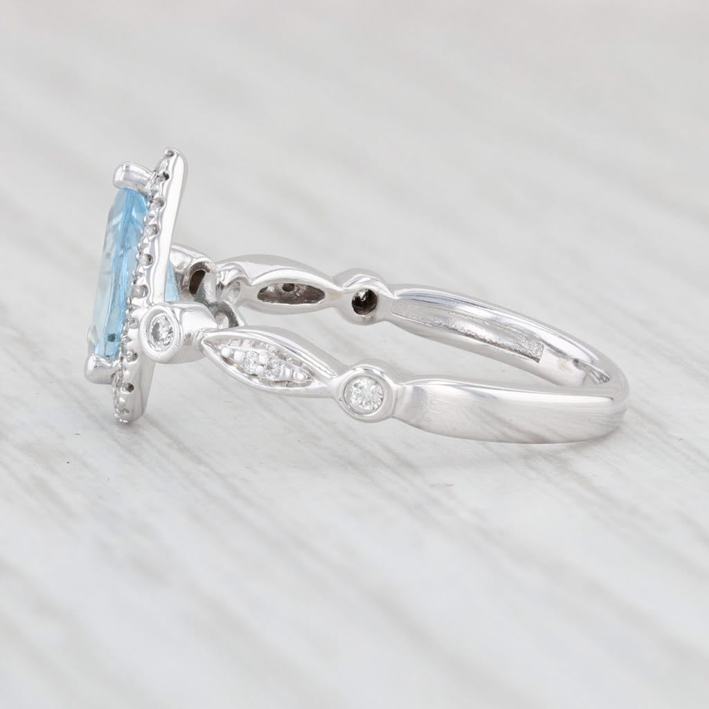 Light Gray 0.88ctw Aquamarine Diamond Halo Teardrop Ring 14k White Gold Size 4