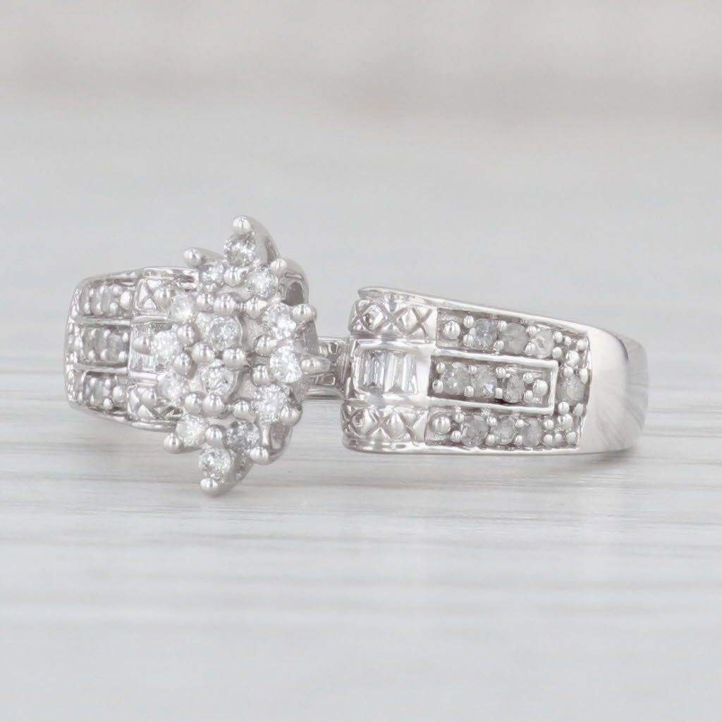 Light Gray 0.27ctw Marquise Diamond Cluster Engagement Ring 10k White Gold Size 7