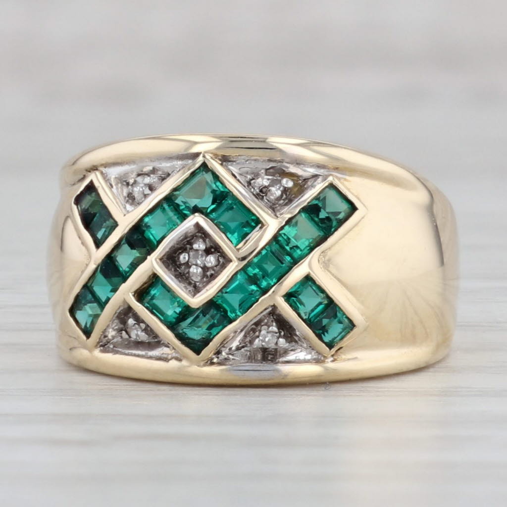 Gray 0.76ctw Lab Created Emerald Ring 14k Yellow Gold Size 6.5 Diamond Accents