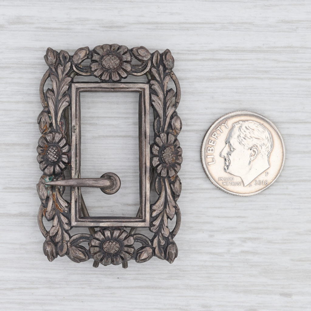 Light Gray Antique Floral Hair Pin Sterling Silver Flower Frame