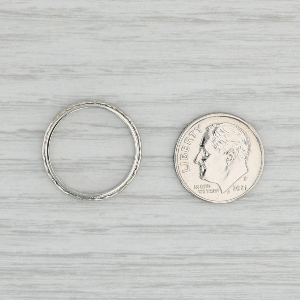 Light Gray Art Deco Floral Band 14k White Gold Size 6.25 Wedding Stackable Ring