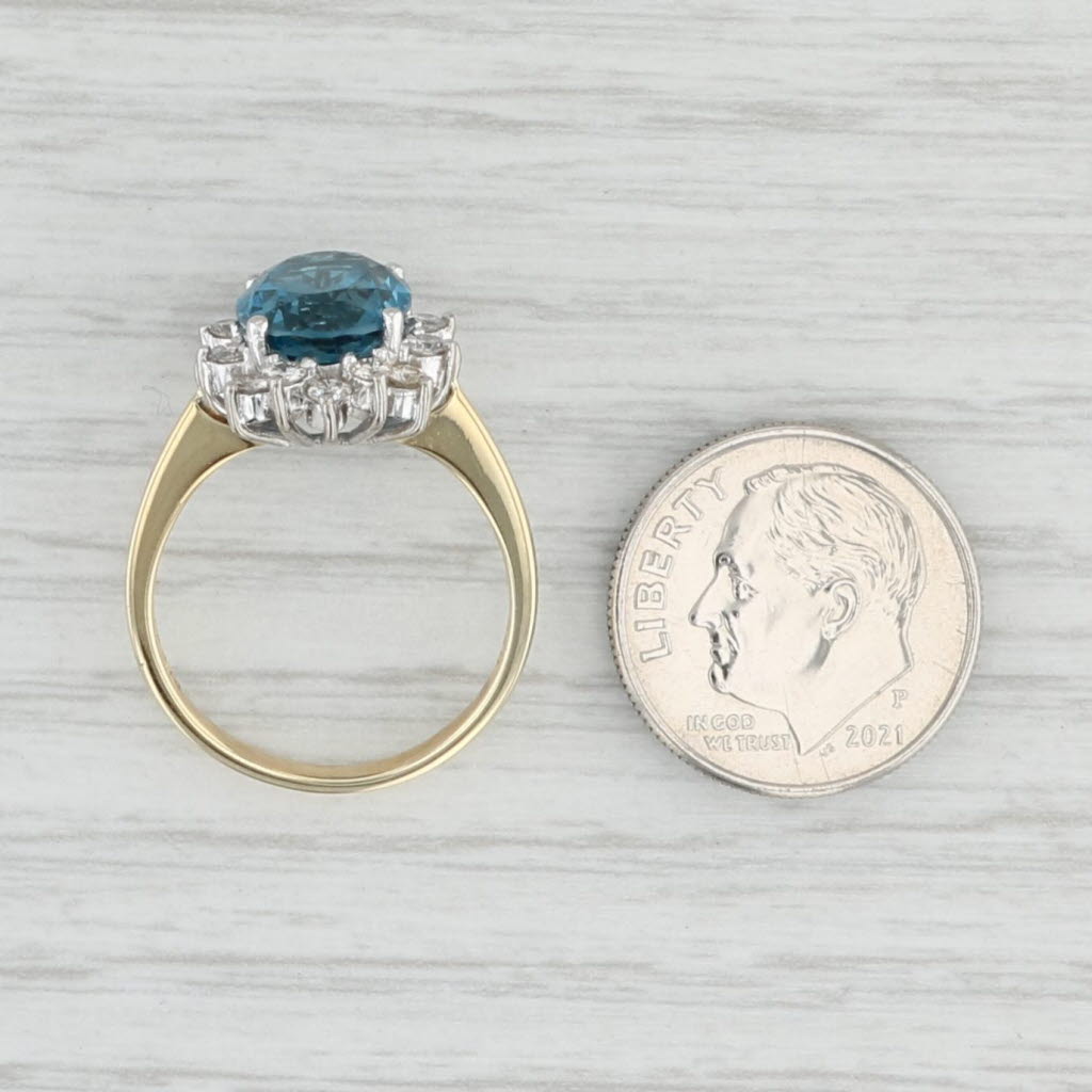 Light Gray 4.23ctw London Blue Topaz Diamond Halo Ring 14k Yellow Gold Size 6.25