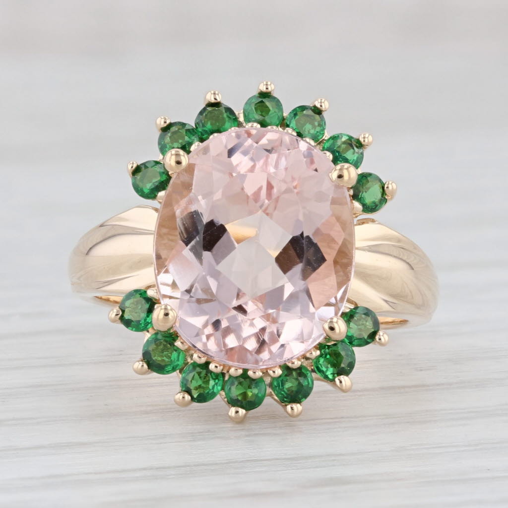 Light Gray 5.30ctw Morganite Tsavorite Garnet Ring 14k Yellow Gold Size 6