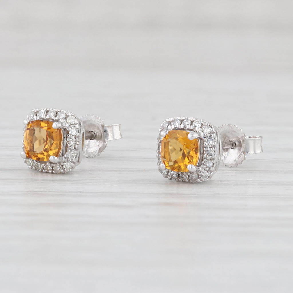 Light Gray 1.14ctw Orange Citrine Diamond Halo Earrings Necklace Set Sterling Silver 18"