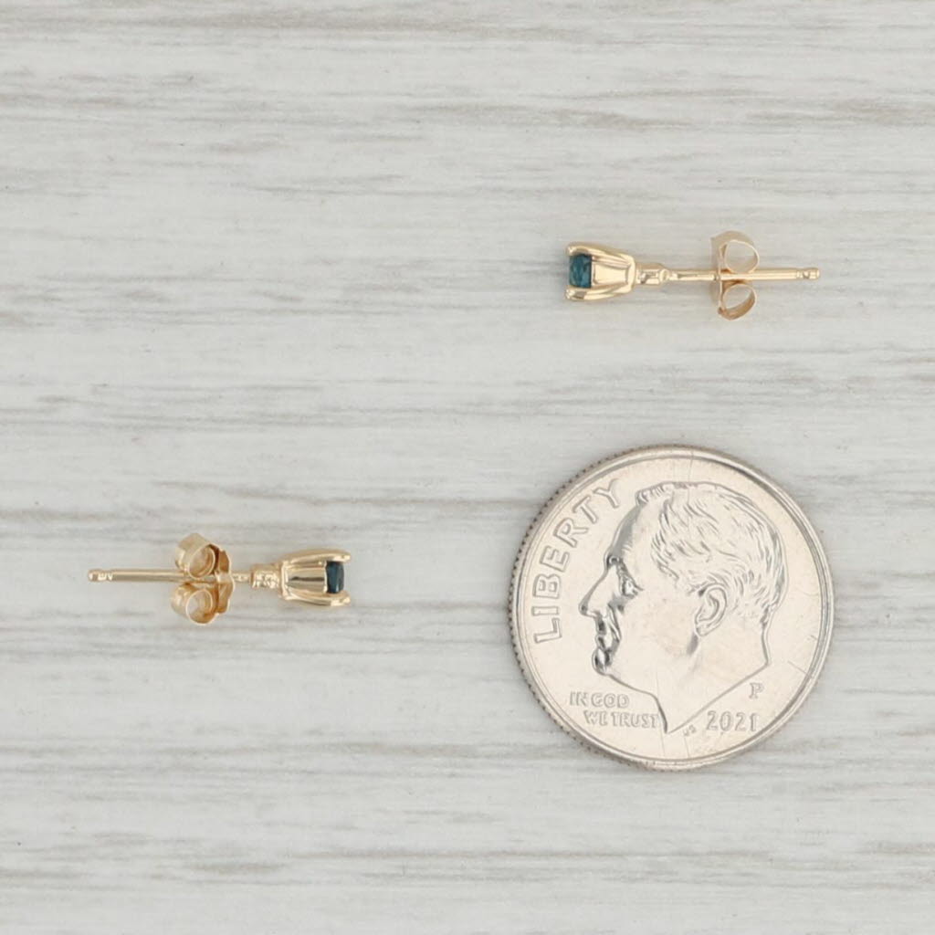 Light Gray New 0.28ctw London Blue Topaz Stud Earrings 14k Yellow Gold Round Solitaires