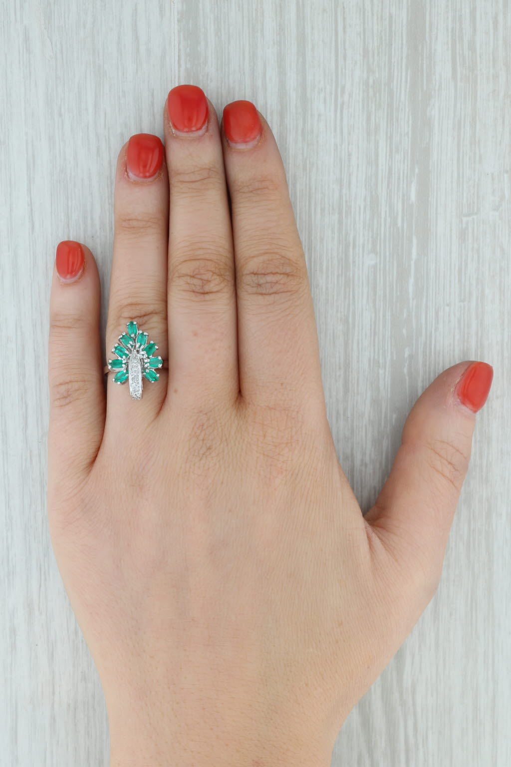 Gray 0.87ctw Lab Created Emerald Diamond Cluster Ring 14k White Gold Size 5 Cocktail