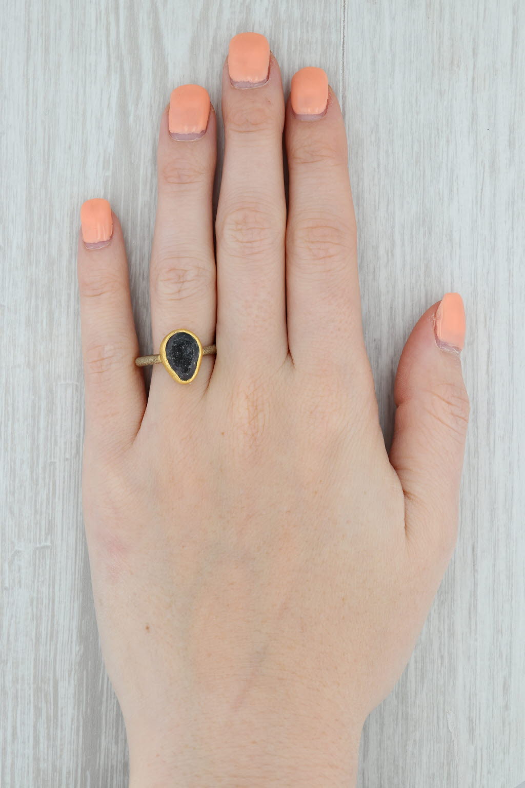 Gray New Nina Nguyen Black Druzy Geode Ring Sterling Silver 22k Gold Vermeil Size 7
