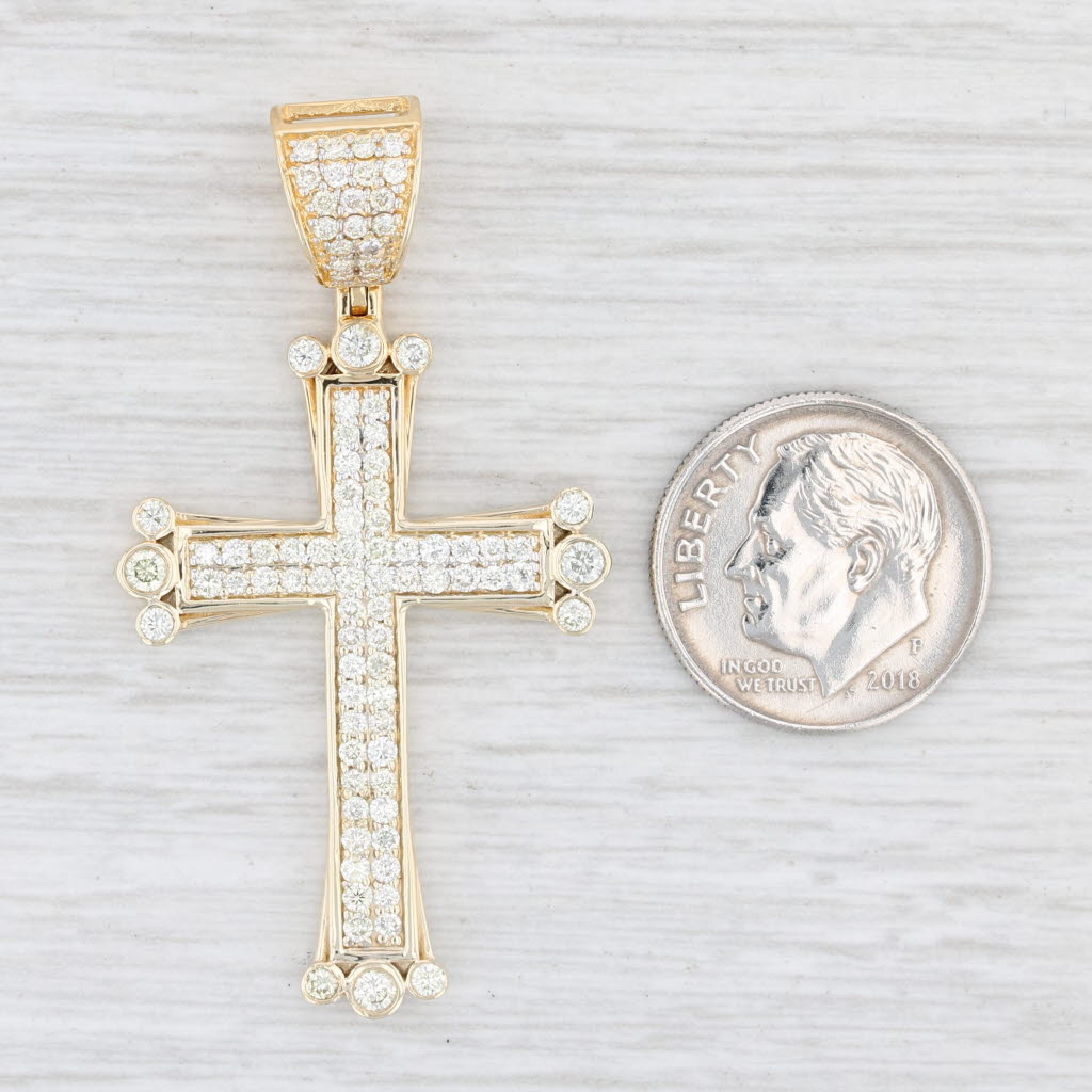 Light Gray 1.21ctw Diamond Cross Pendant 10k Yellow Gold Religious Jewelry