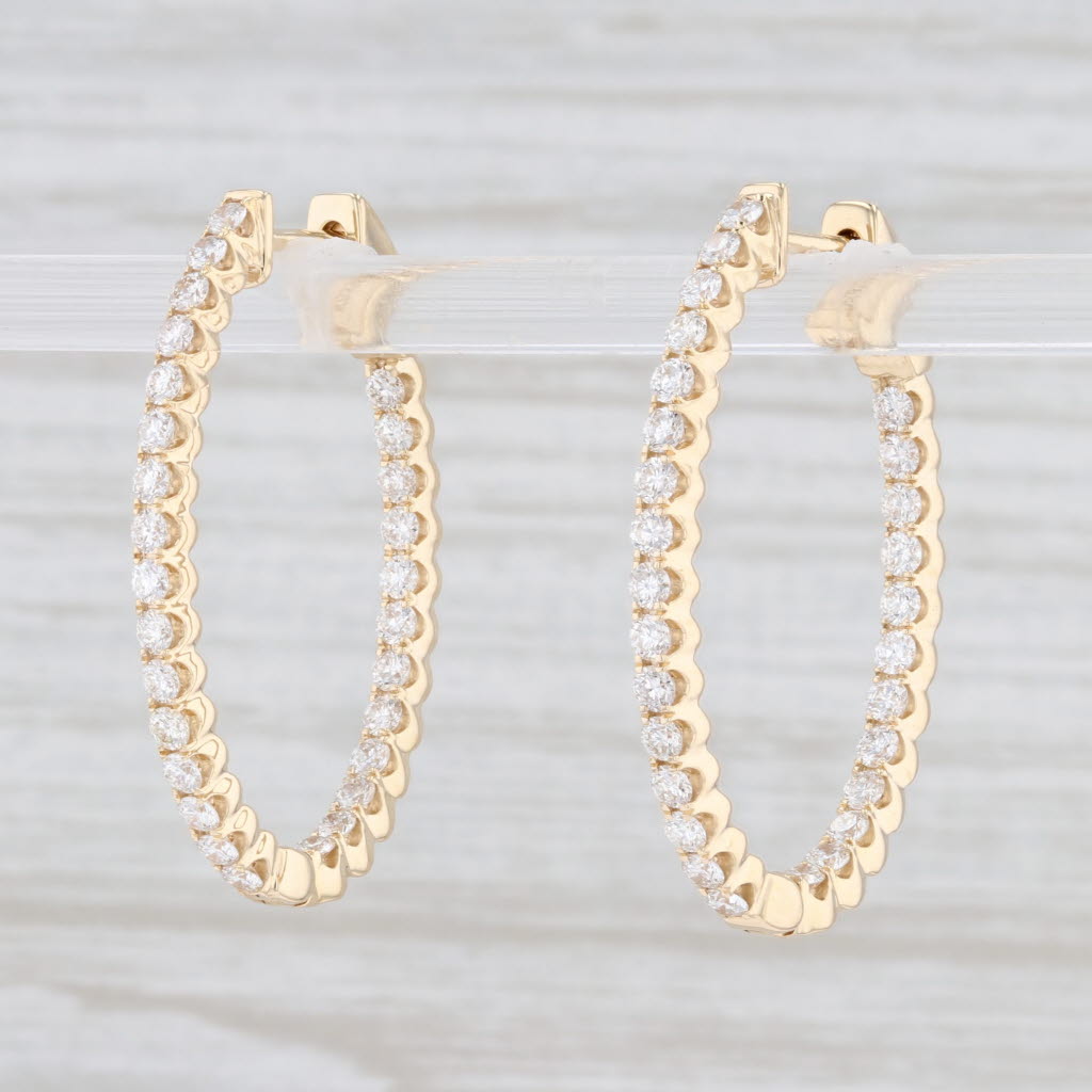Light Gray New 1.40ctw Diamond Inside Out Hoop Earrings 14k Yellow Gold Pierced Oval Hoops