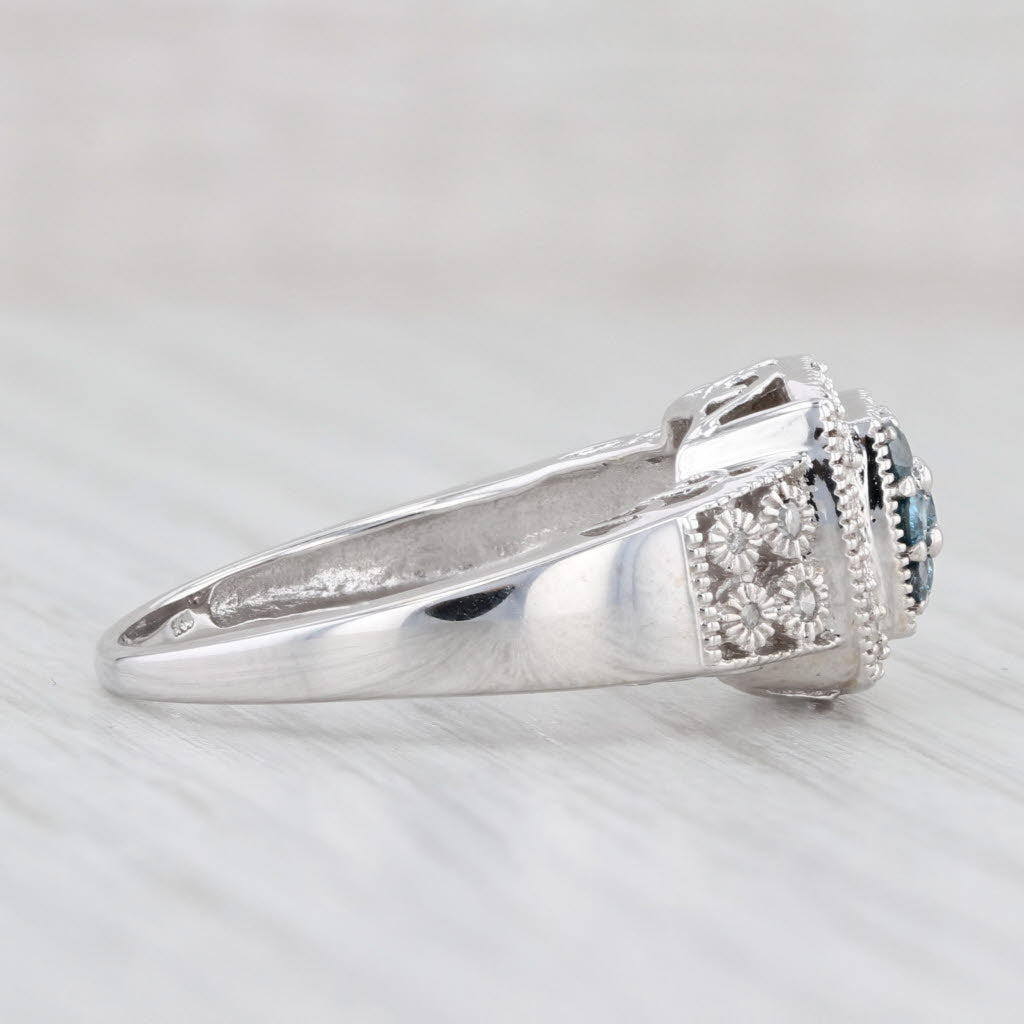 Light Gray 0.36ctw Blue White Diamond Cluster Halo Ring 10k White Gold Size 9.25