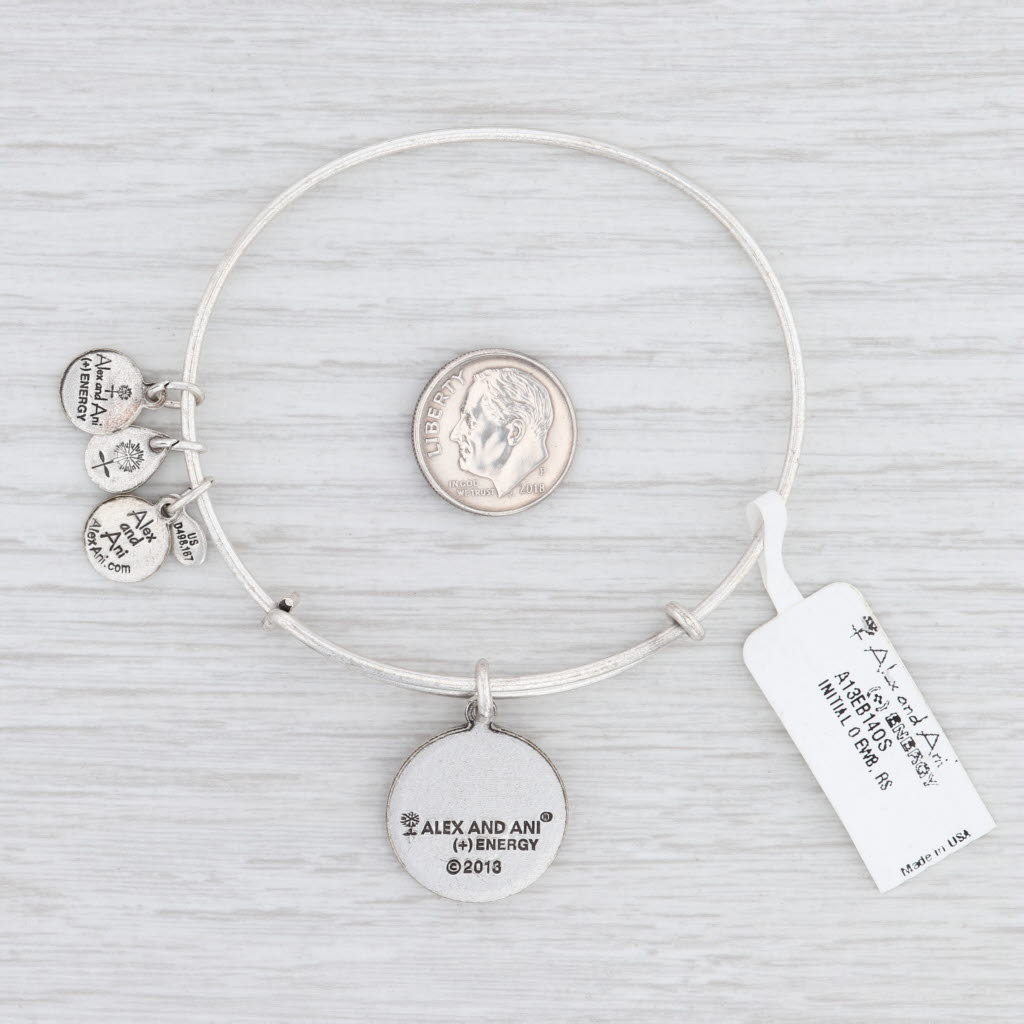 Light Gray New Alex and Ani Initial O Bangle Charm Bracelet Rafaelian Silver Expandable