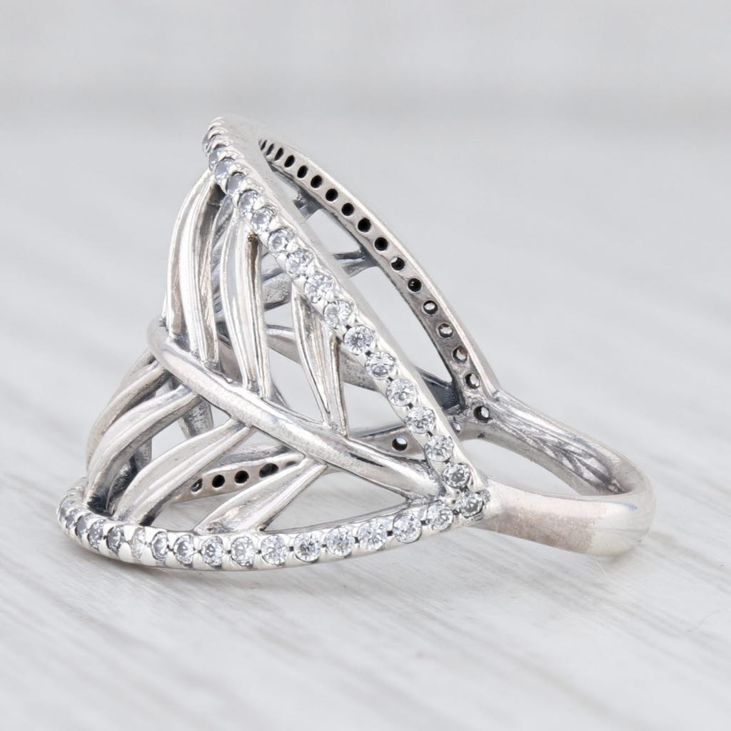 Light Gray New Authentic Pandora Tropical Palm Leaf Ring Sterling Silver 190952CZ Size 50 5