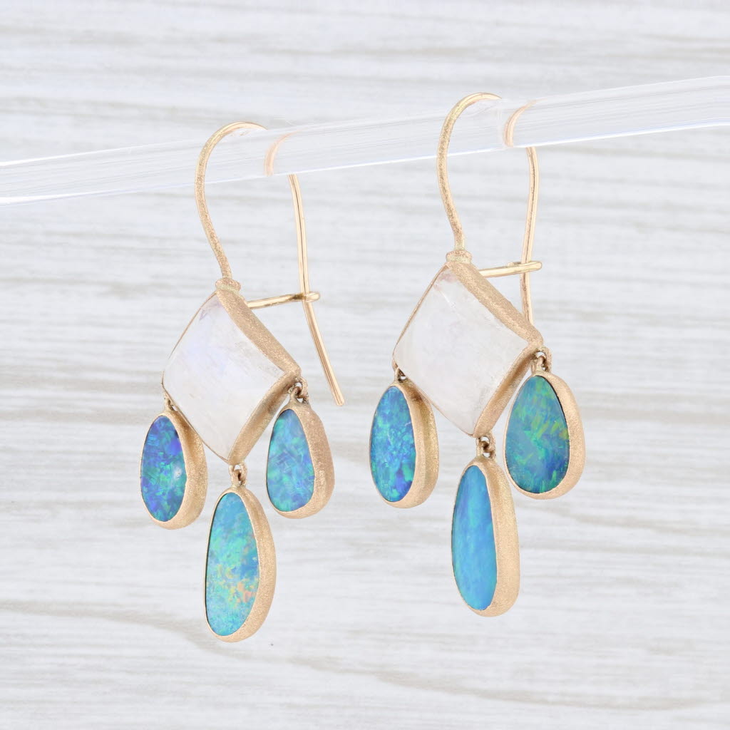 Lavender New Nina Nguyen Aztec Moonstone Opal Drop Earrings 14k Yellow Gold Hook Posts