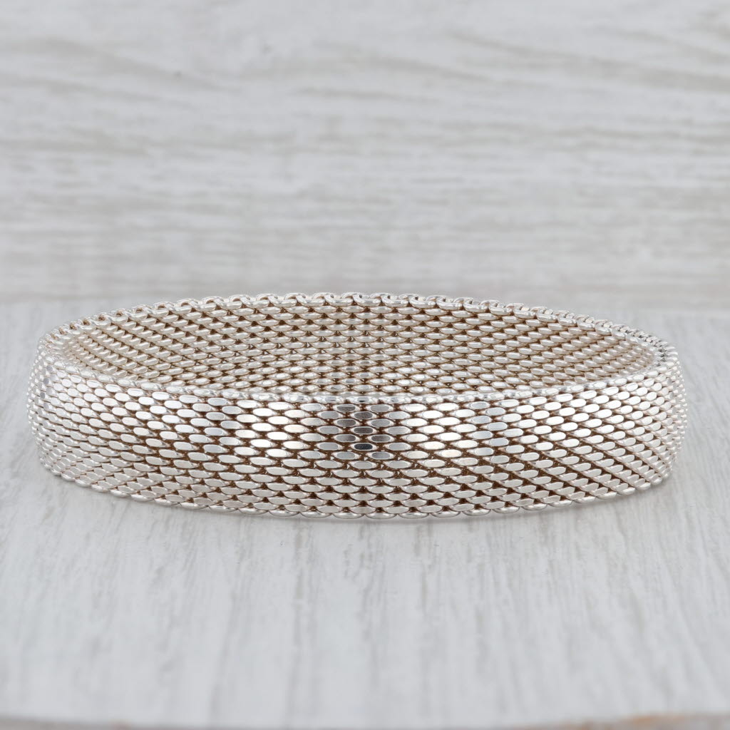 Gray Mesh Chain Bracelet Sterling Silver 925 7.5" 12.3mm Pull Over Statement