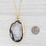 Light Gray New Nina Nguyen Geode Quartz Pendant 38-40" Necklace Sterling Gold Vermeil