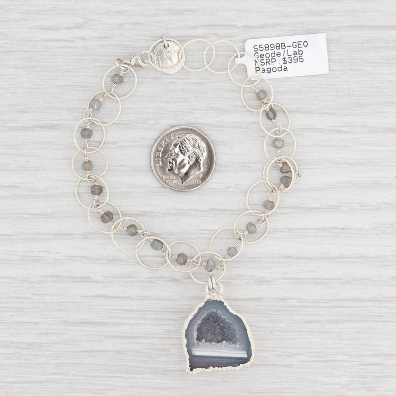 Light Gray New Nina Nguyen Geode Labradorite Charm Bracelet Sterling Silver 7" Cable Chain