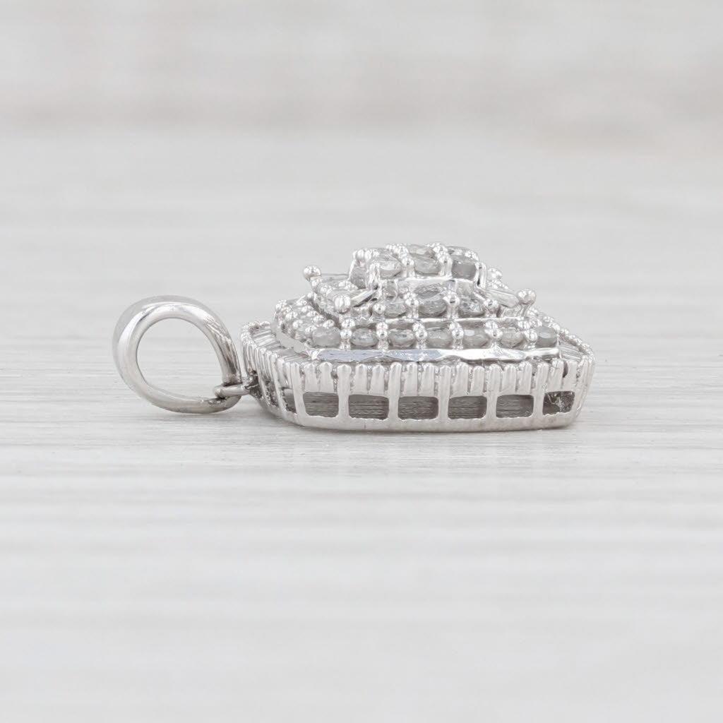 Light Gray New 0.38ctw Diamond Cluster Halo Pendant 10k White Gold Drop
