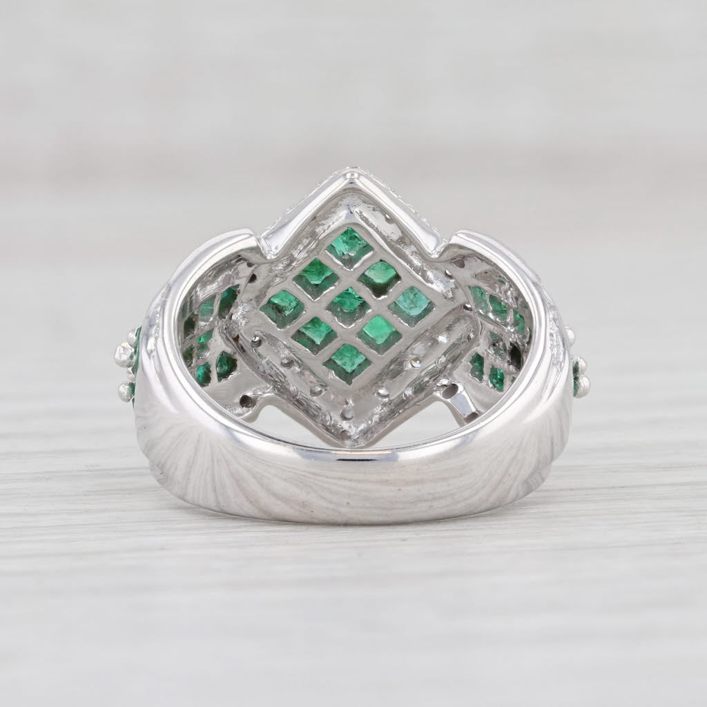 Light Gray 1.25ctw Emerald Diamond Halo Ring 14k White Gold Size 6.75 Cocktail