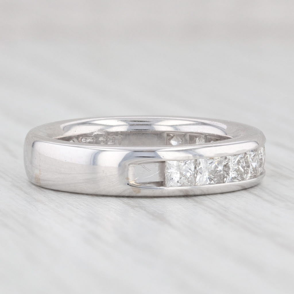 Light Gray 1.20ctw LEO Princess Diamond Band 14k White Gold Size 5 Wedding Ring GSI Card