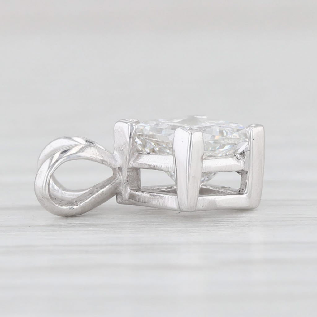 Light Gray 1ct Princess Diamond Solitaire Pendant 14k White Gold GIA G SI1