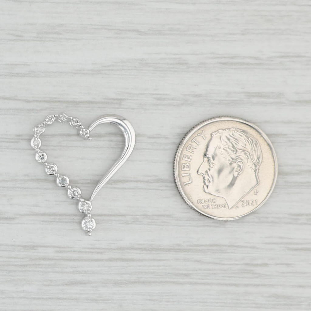 Light Gray Half Diamond Open Heart Pedant 10k White Gold
