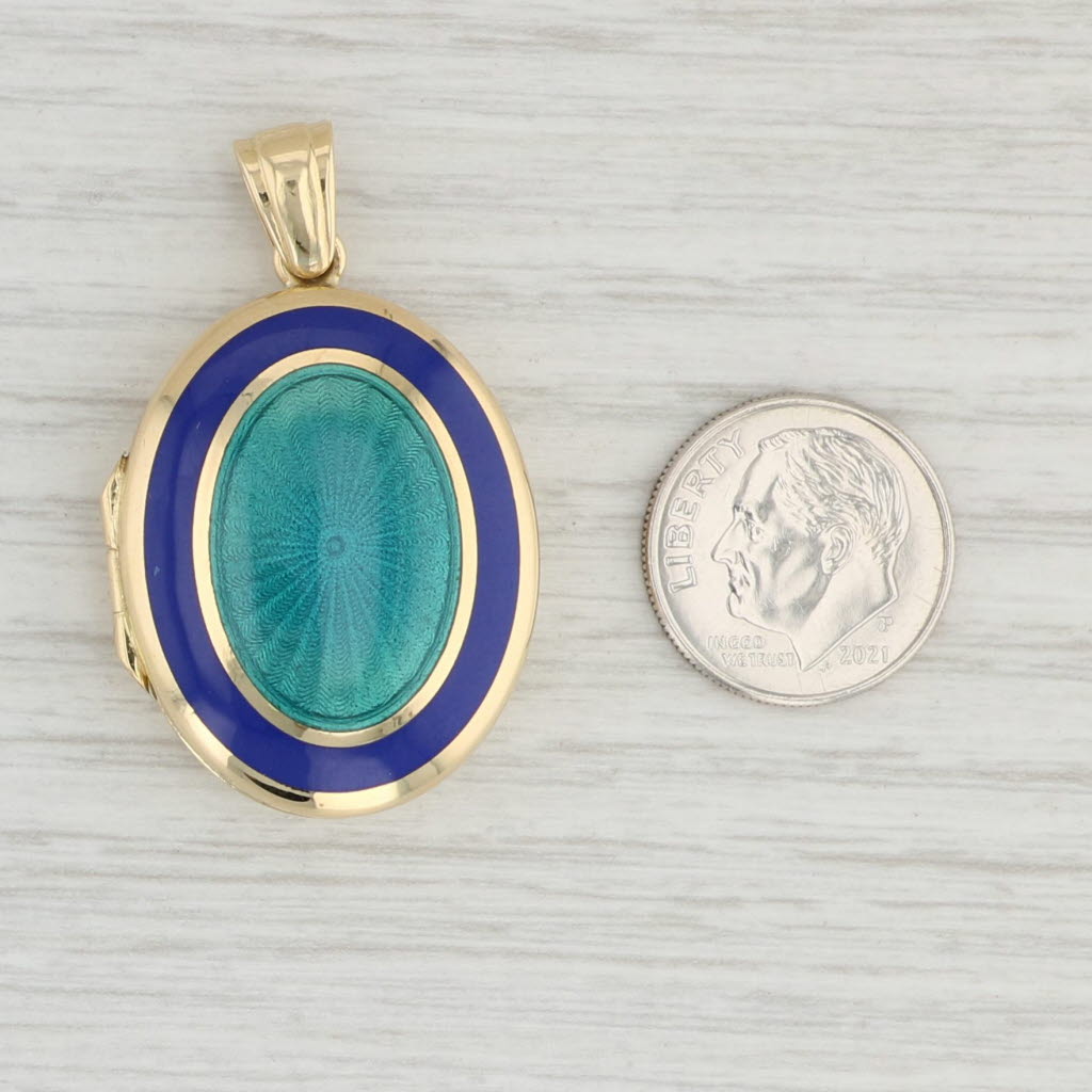 Light Gray Vintage Charles Green & Son Locket Pendant 18k Yellow Gold Enamel Engravable