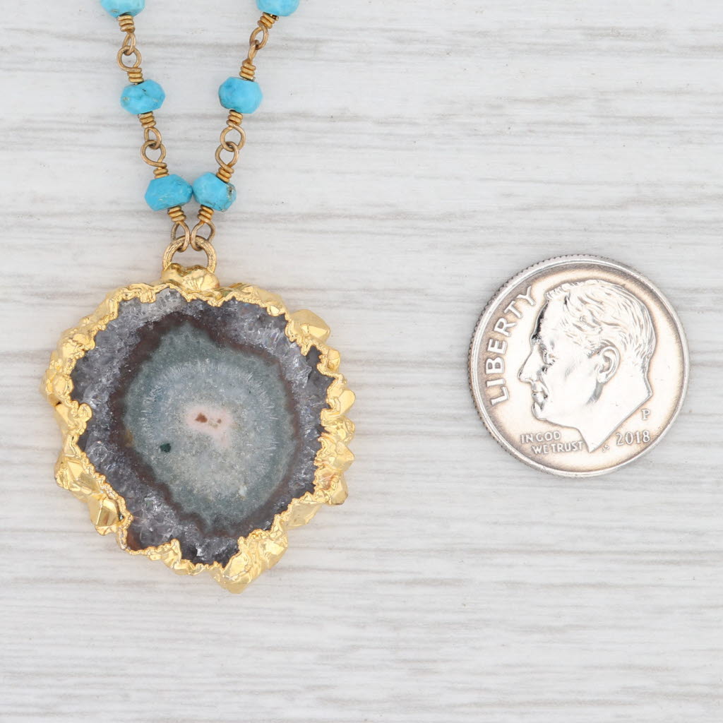 Light Gray New Nina Nguyen Agate Geode Turquoise Bead Necklace Sterling Gold Vermeil 18"