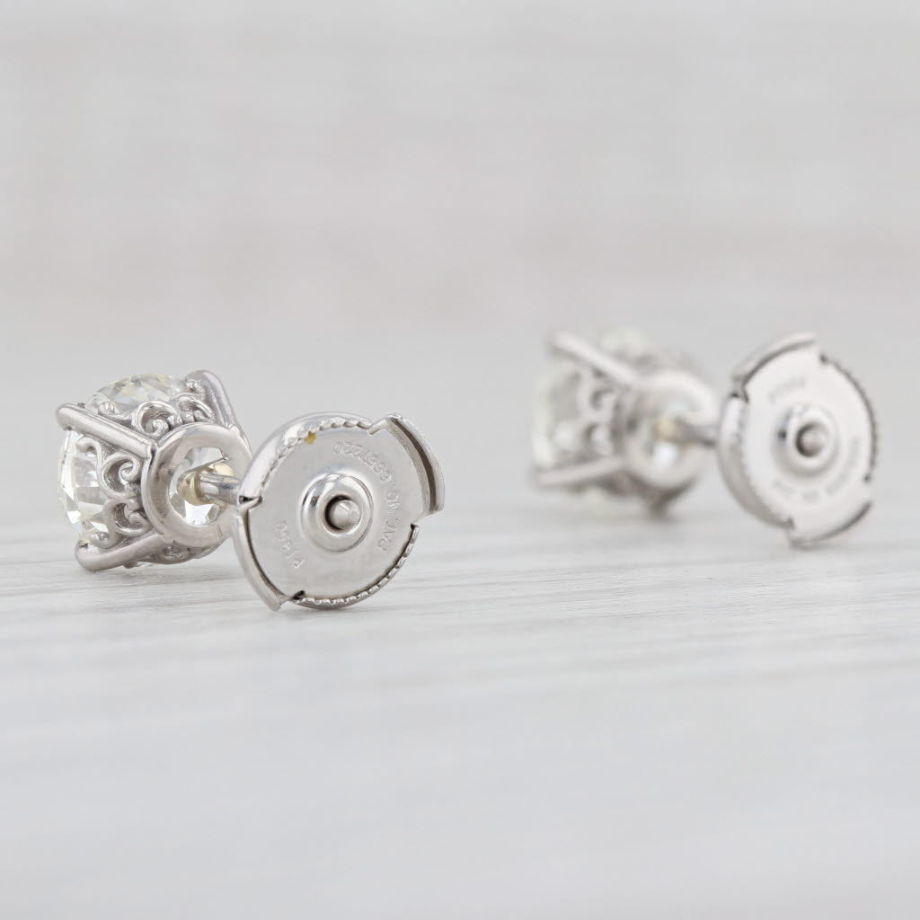 Light Gray New 3.02ctw Diamond Stud Earrings Platinum Round Brilliant Solitaire Studs GIA