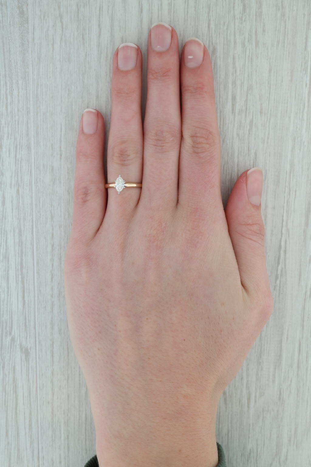 Dark Gray 0.46ct VS2 Marquise Diamond Solitaire Engagement Ring 14k Gold Size 6.5