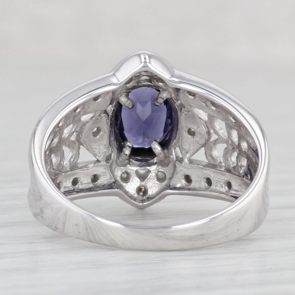 Light Gray 0.60ctw Oval Iolite Diamond Ring 10k White Gold Size 6.75-7