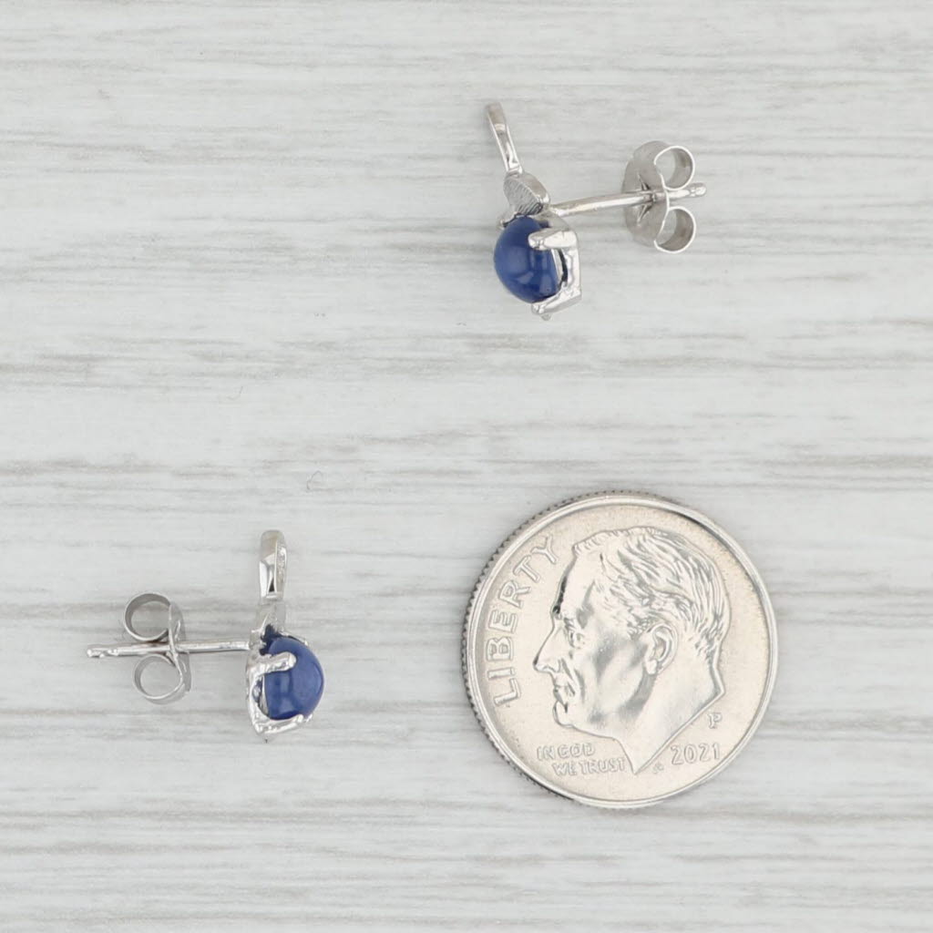 Light Gray Round Cabochon Lab Created Star Sapphire Stud Earrings 14k White Gold