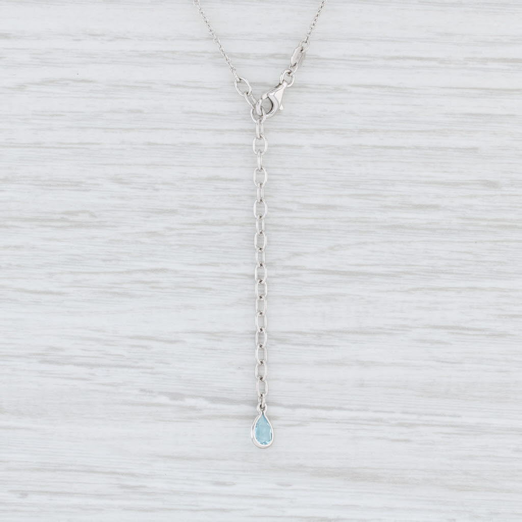 Light Gray Cable Chain Necklace Blue Topaz Drop 18k White Gold 1518" Adjustable Teardrop