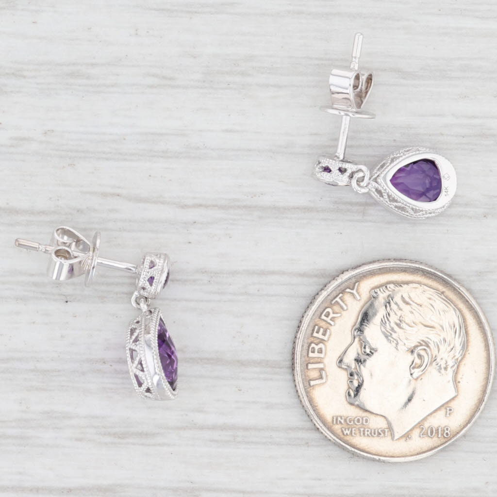 Light Gray New 1.43ctw Amethyst Teardrop Earrings 14k Yellow Gold February Birthstone