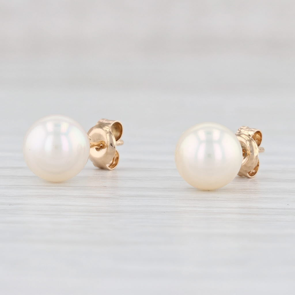 Light Gray Saltwater Cultured Pearl Stud Earrings 14k Yellow Gold June Birthstone