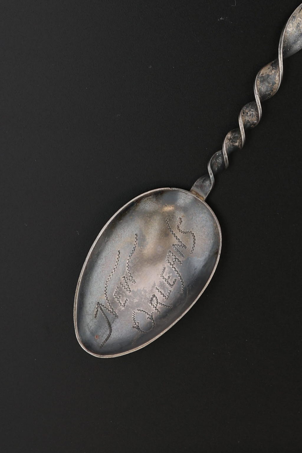 Black Antique New Orleans Souvenir Spoon Sterling Silver Floral Twist Handle