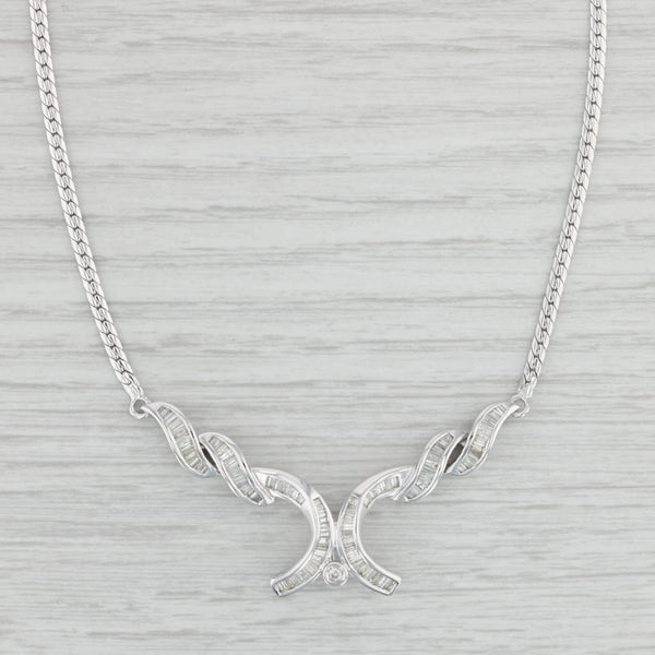 Light Gray 0.90ctw Diamond V Necklace 14k White Gold 18" Herringbone Chain
