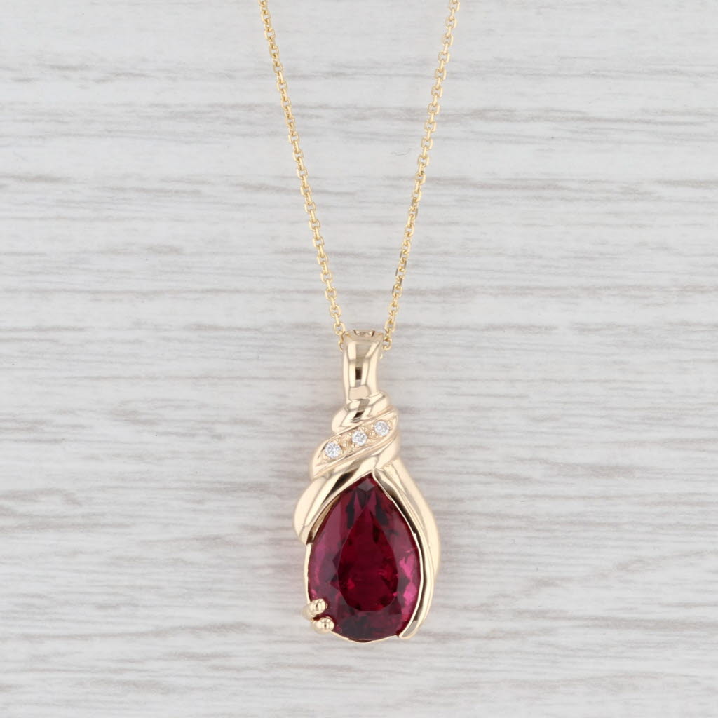 Light Gray 5.67ctw Rubellite Diamond Teardrop Pendant Necklace 14k Gold 18" Cable Chain