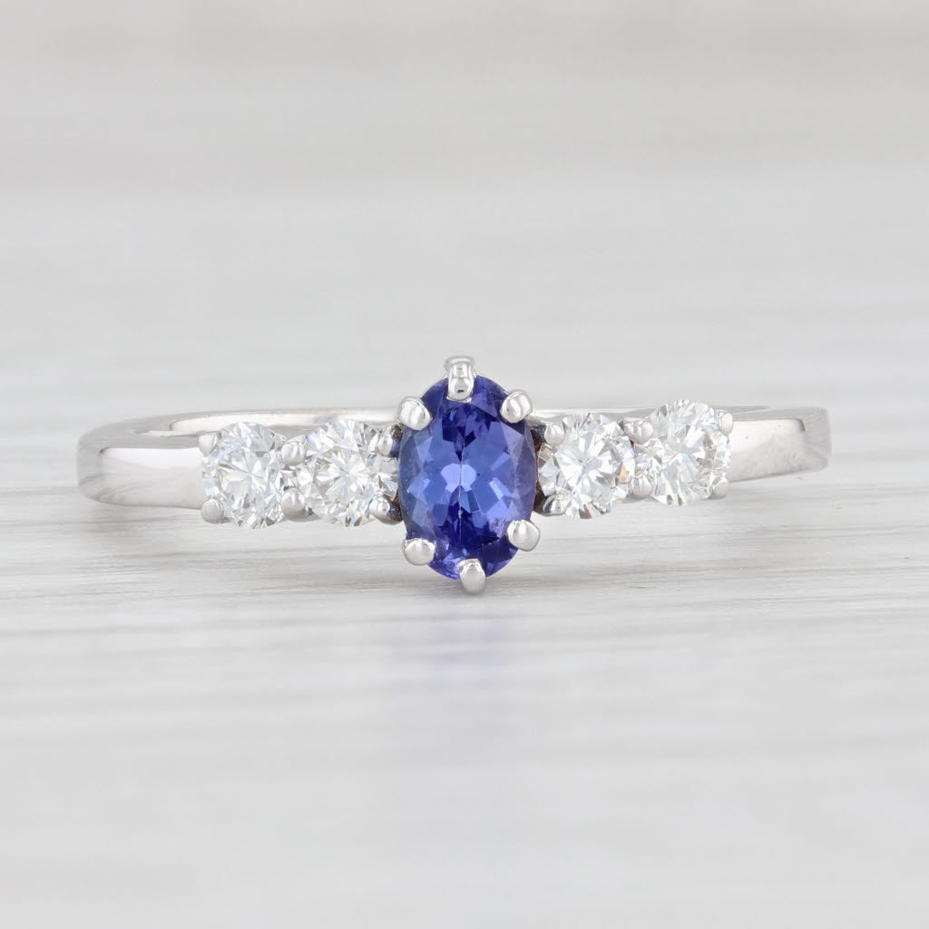 Light Gray 0.83ctw Oval Tanzanite Diamond Ring 14k White Gold Size 8.5 Engagement