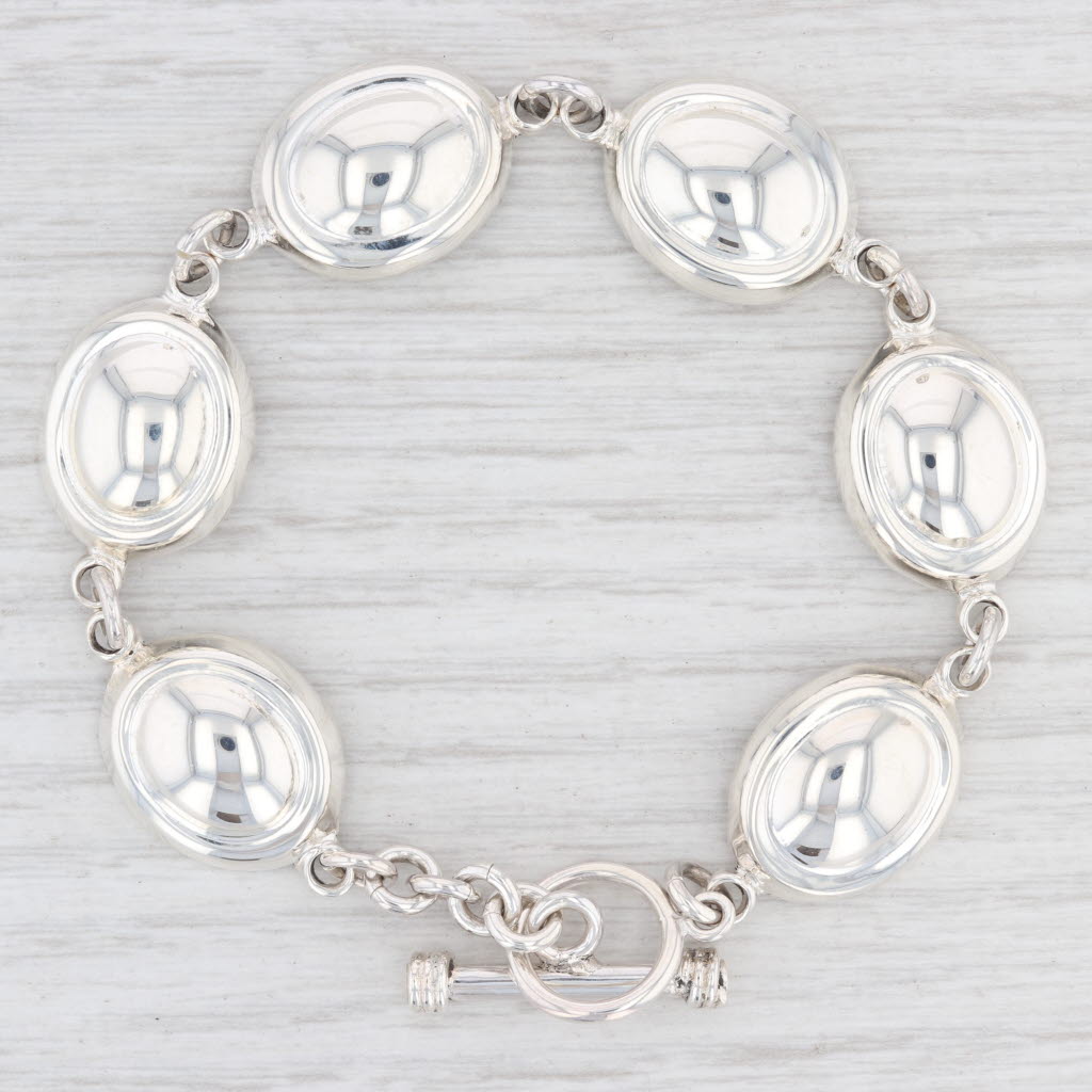 Light Gray New Oval Link Bracelet Sterling Silver Statement 8.25" 16.3mm Toggle Clasp