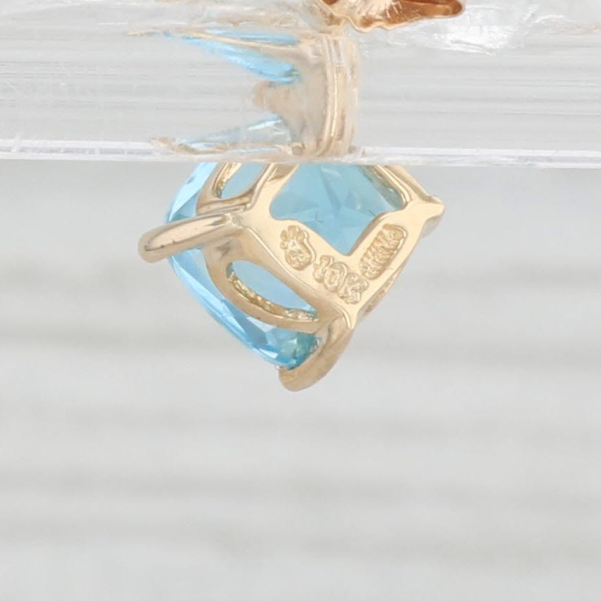 Light Gray 5ctw Cushion Princess Blue Topaz Drop Earrings 10k Yellow Gold