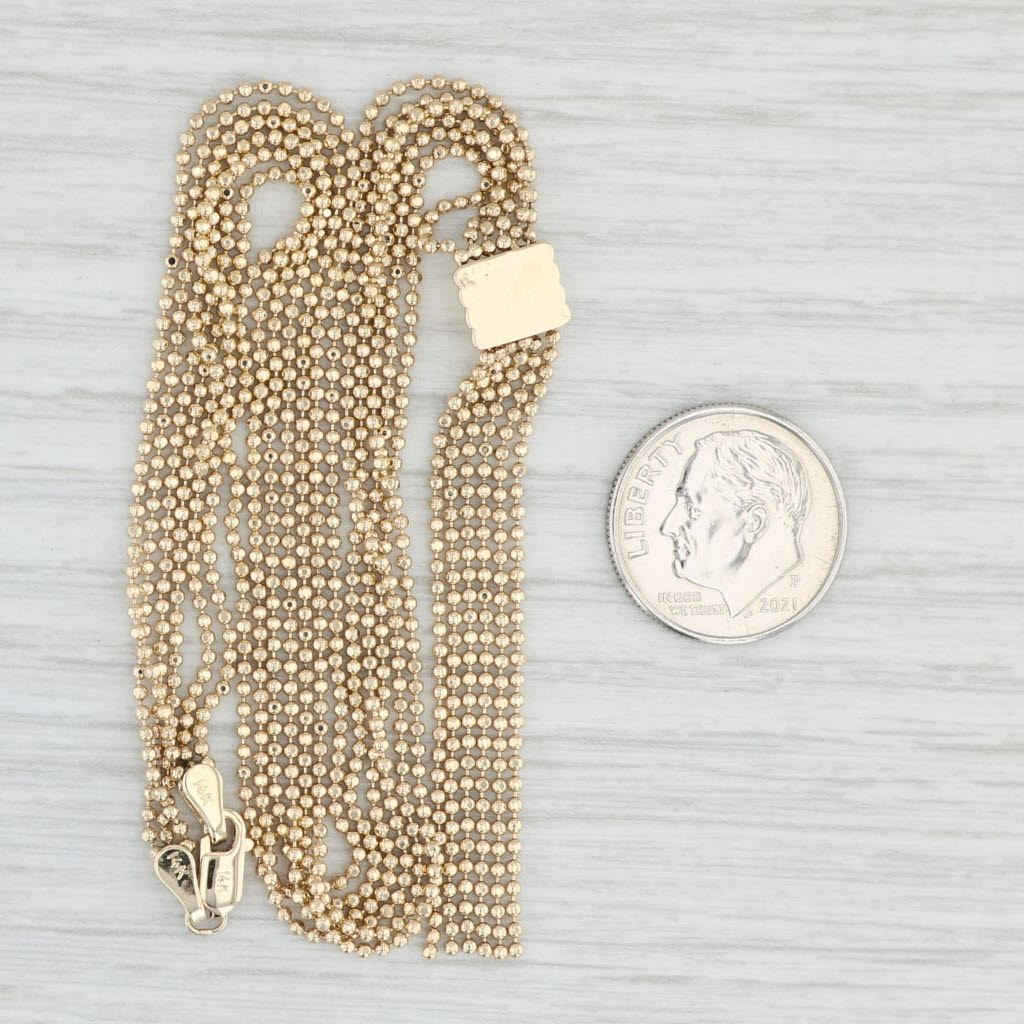 Light Gray 17" Bead Fringe Lariat Necklace 14k Yellow Gold 3-Strand Chain