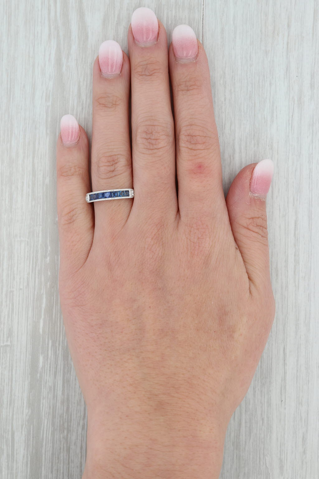 Gray New 0.81ctw Blue Sapphire Diamond Ring 14k White Gold Stackable Wedding Size 6.5
