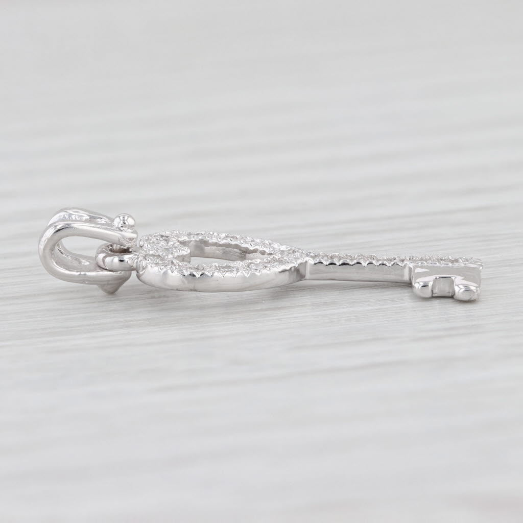 Light Gray 0.12ctw Diamond Heart Skeleton Key Pendant 18k White Gold Keepsake Gift