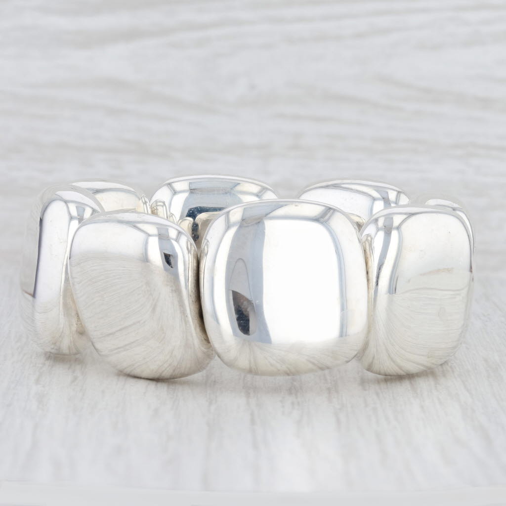 Light Gray New Stretchable Statement Squares Bracelet Sterling Silver Double Strand Mexico