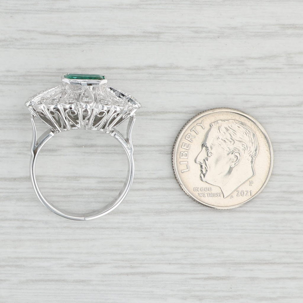 Vintage 0.73ctw Emerald Diamond Halo Ring 18k White Gold Size 5.25