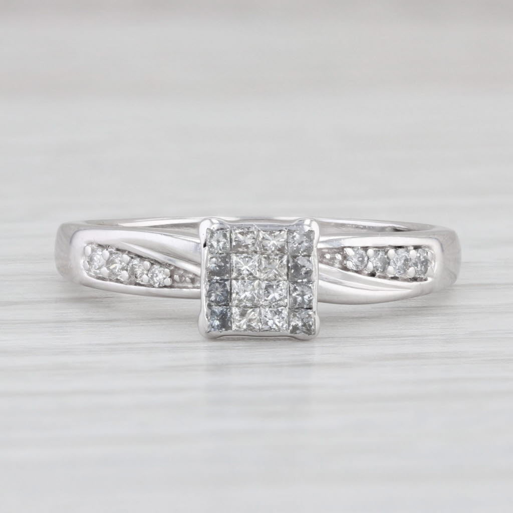 Light Gray 0.38ctw Princess Diamond Engagement Ring 10k White Gold Size 7.5