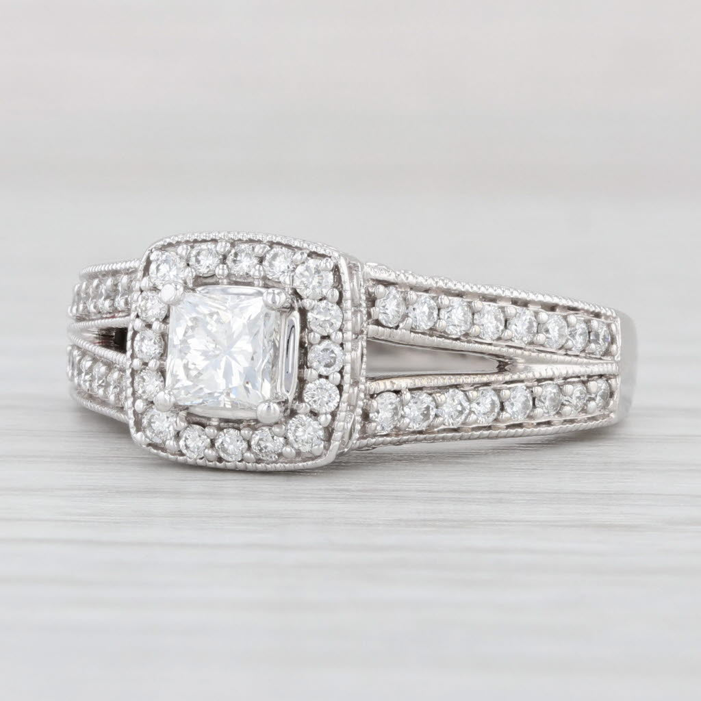 Light Gray 0.92ctw Princess Diamond Halo Engagement Ring 14k White Gold Size 7.25