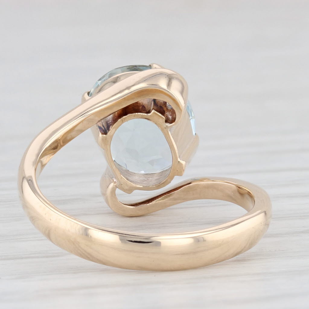 Light Gray 1.40ct Aquamarine Bypass Ring 10k Gold Size 7 Oval Solitaire March Birthstone